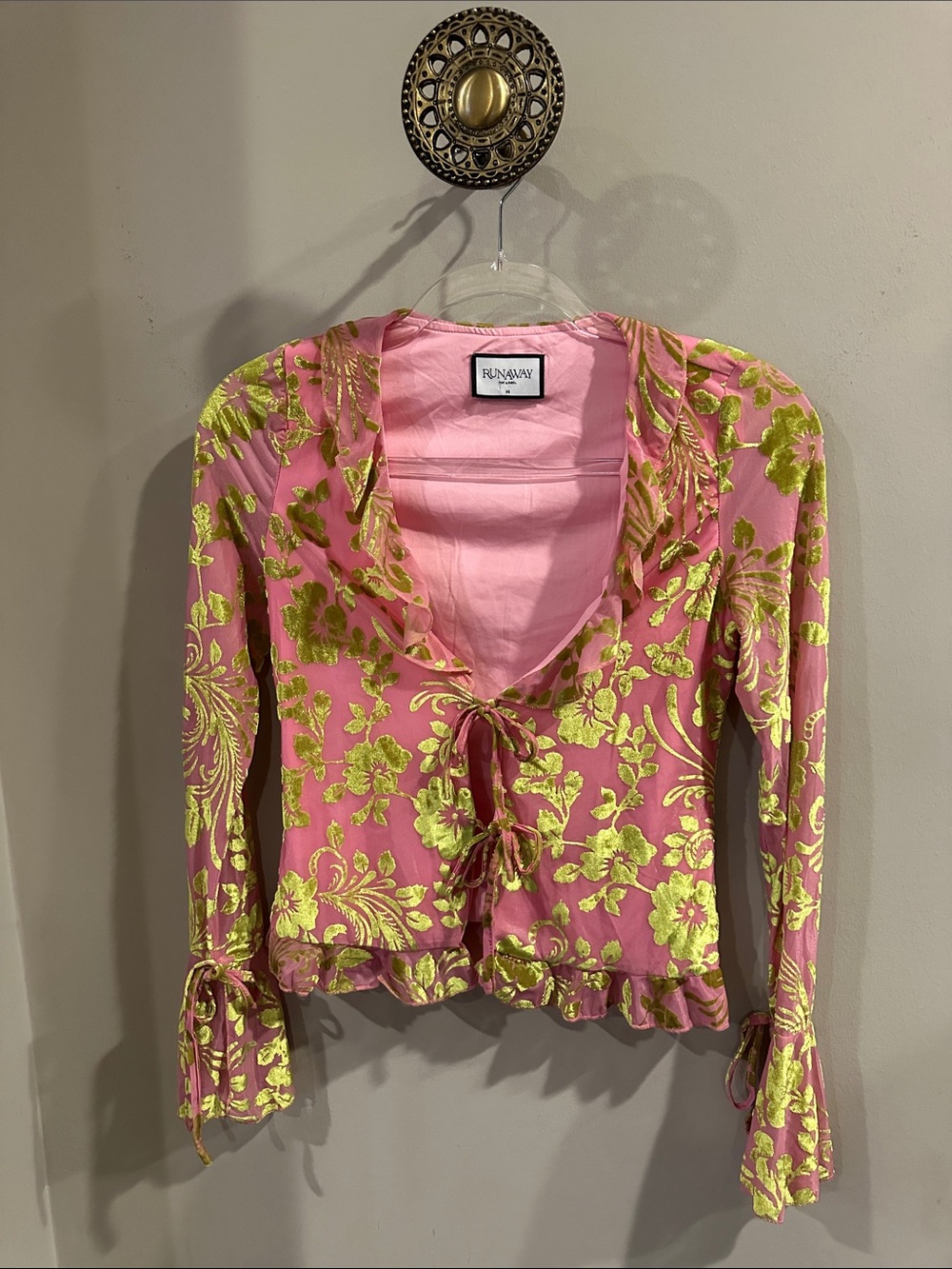 Runaway the Label  Pink Floral Tie-Front Ruffle Blouse